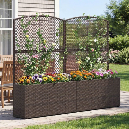 Chậu Trồng Hoa : Bộ 2 Chậu Hoa Hình Chữ Nhật + Lưới Nhựa Dệt 